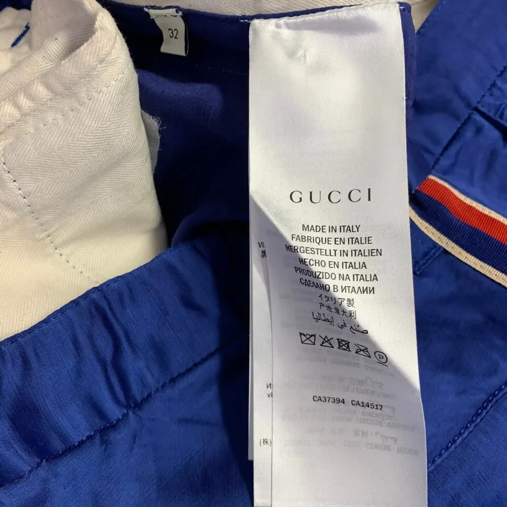 GUCCI 2019 Size 32 Blue Red Stripe Viscose Linen Joggers Casual Pants